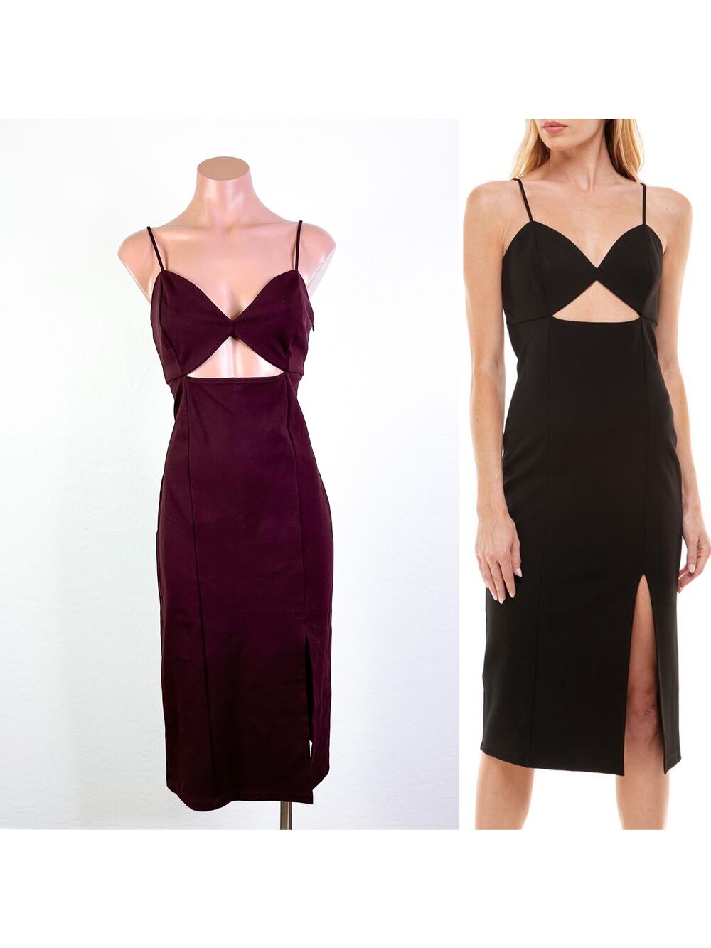 SOCIALITE Cutout Sweetheart Neckline Slit Knit Midi Dress Maroon Size L NWT NEW